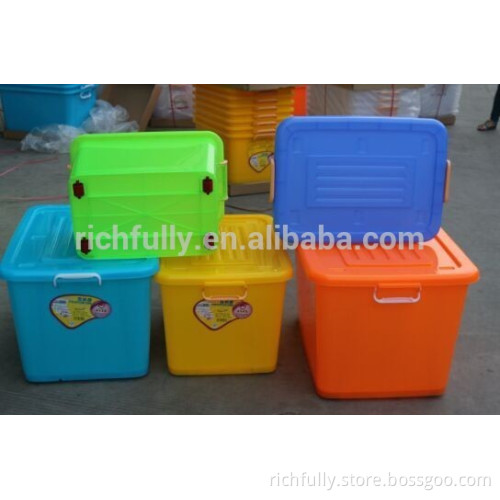 2015 New product Plastic Storage Box with handle Lid and wheels for Clothes or food